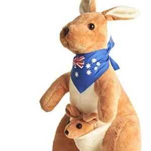 Stuffed Kangaroo with Australia Scarf and Joey - Cuddly Soft Animals Toy